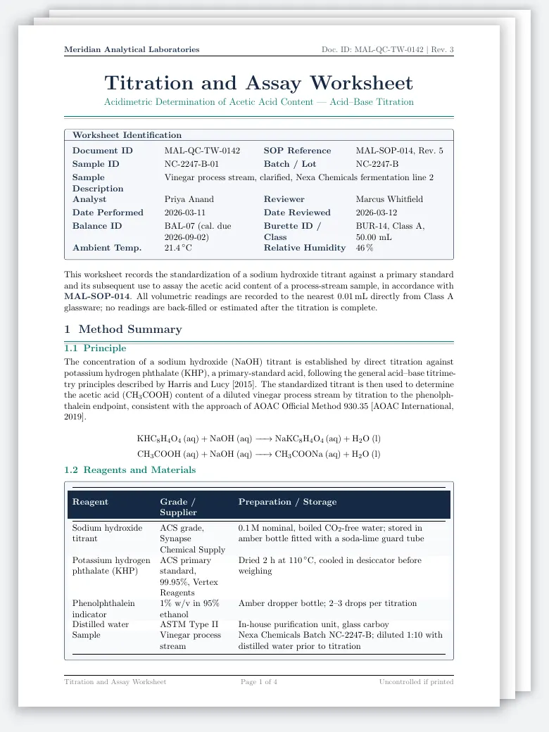 Titration and Assay Worksheet preview
