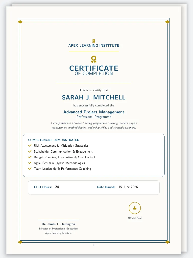 Training Certificate preview