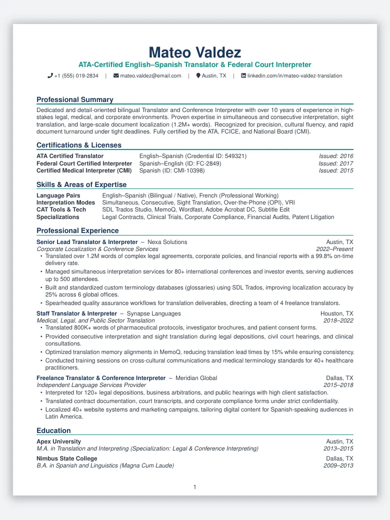 Translator and Interpreter Resume preview