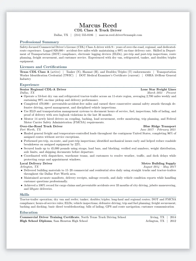 Truck Driver CDL Resume preview