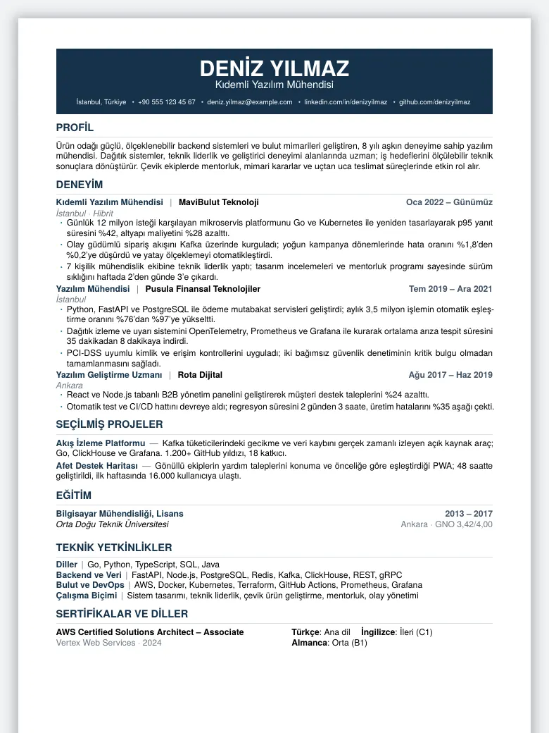 Turkish Ozgecmis CV preview