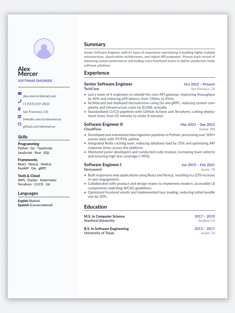 Two-Column Resume preview