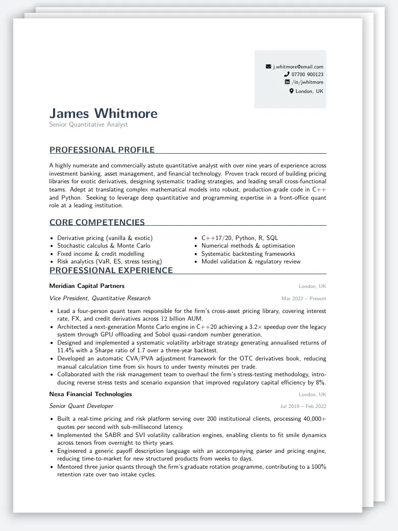 UK Standard CV preview