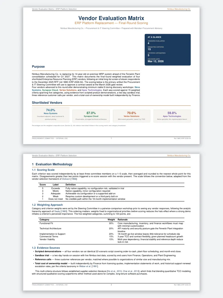 Vendor Evaluation Matrix preview