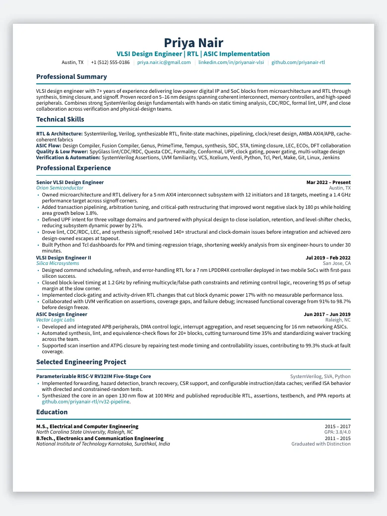 VLSI Design Engineer Resume preview