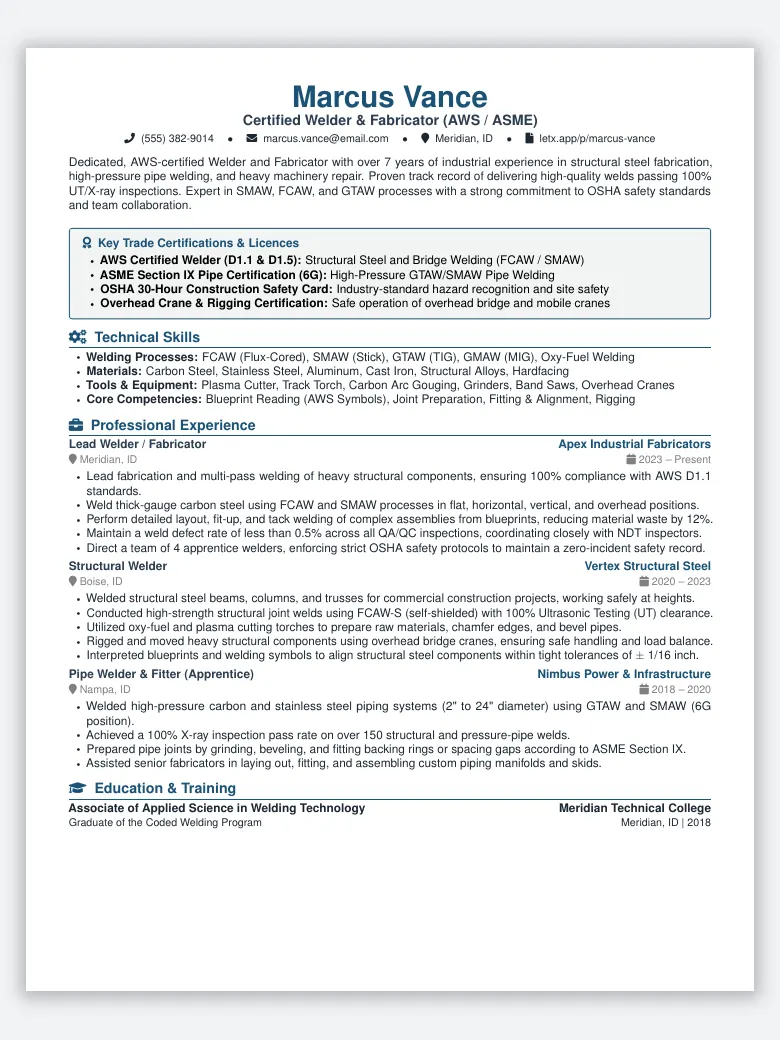 Welder Trade Resume preview