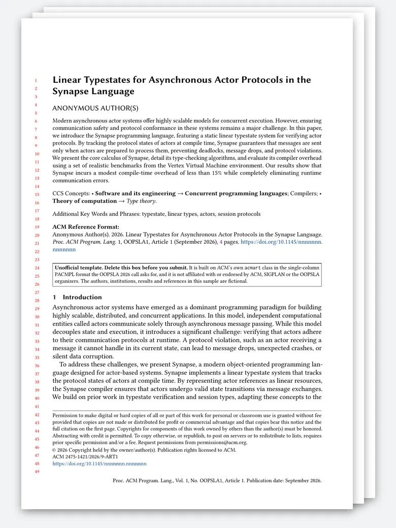 OOPSLA Research Paper LaTeX template, first page preview