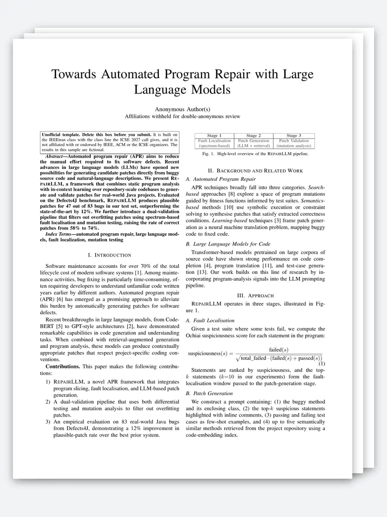 ICSE Technical Paper LaTeX template, first page preview