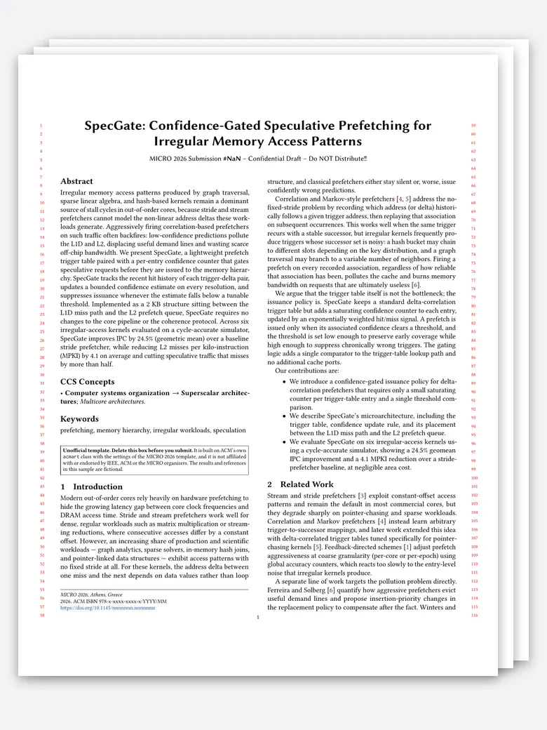 MICRO Architecture Paper LaTeX template, first page preview