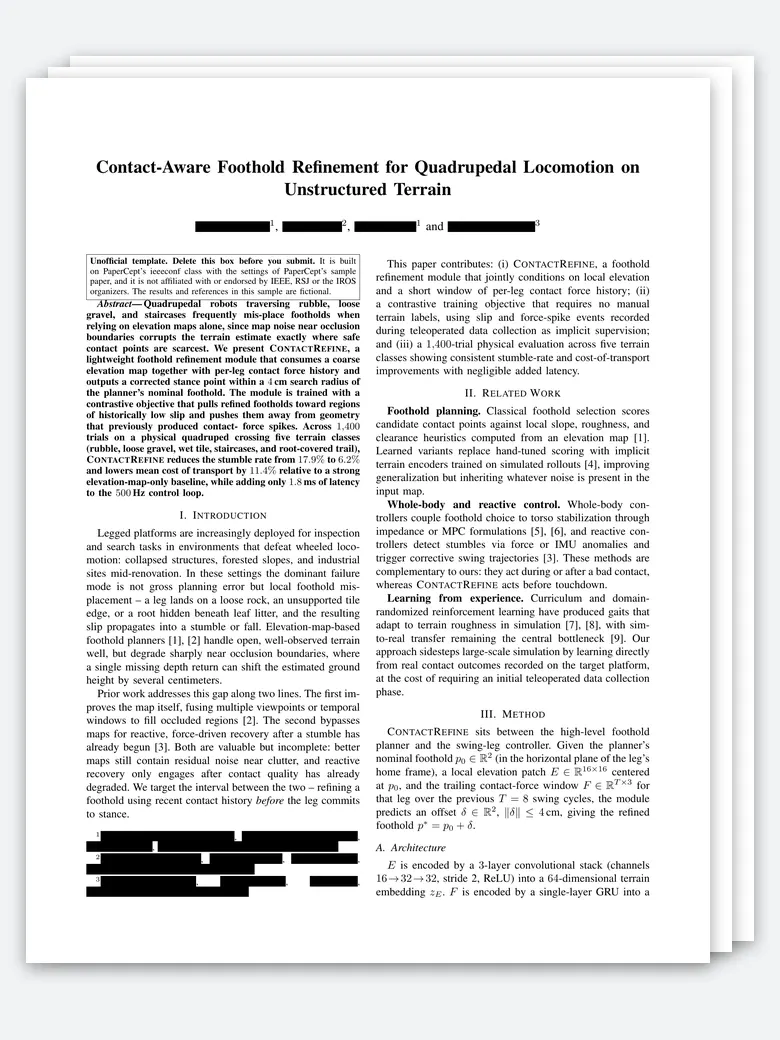 IROS Submission Paper LaTeX template, first page preview